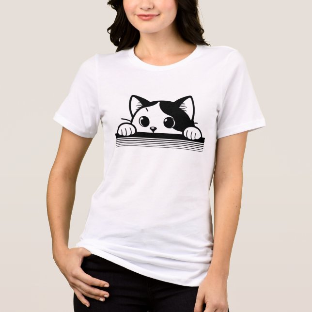 Minimale schwarze Katzen Gestaltung Tri-Blend Shirt (Vorderseite)