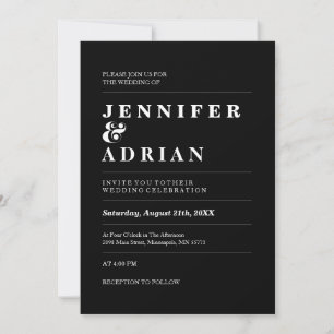 Minimale schwarze moderne einfache Hochzeitseinlad Einladung