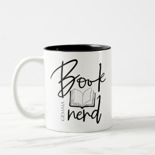 Minimale schwarze Schrift Buch Nerd Leser Name Zweifarbige Tasse