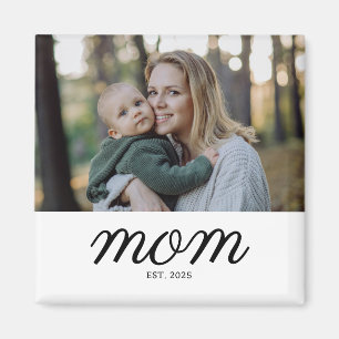Minimale schwarze Schriftart Mom Established Foto Magnet