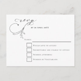 Minimale schwarze Schriftzeichen-Hochzeit RSVP Postkarte