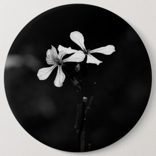 minimale schwarze und weiße Blumenelemente Button
