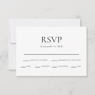 Minimale schwarze und weiße Hochzeitsmahlzeit-Ausw RSVP Karte