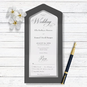 Minimale schwarze und weiße silberne moderne Abend All In One Einladung