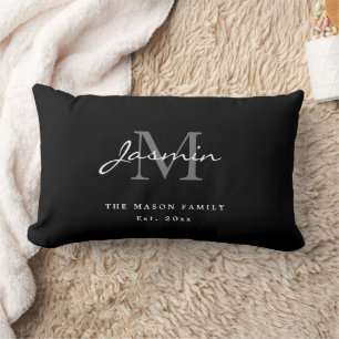 Minimale schwarze weiße Familienmonogramm Eleganz Lendenkissen
