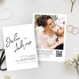 Minimale Schwarzweiß-QR-Foto-Hochzeit Einladung