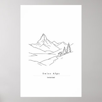 Minimale Schweizer Alpen-Linienkunst | Alpine Poster