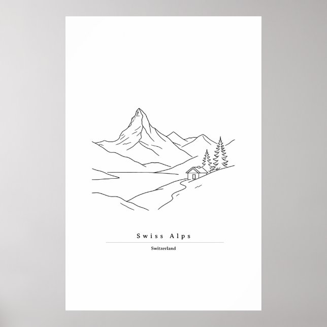 Minimale Schweizer Alpen-Linienkunst | Alpine  Poster (Vorne)