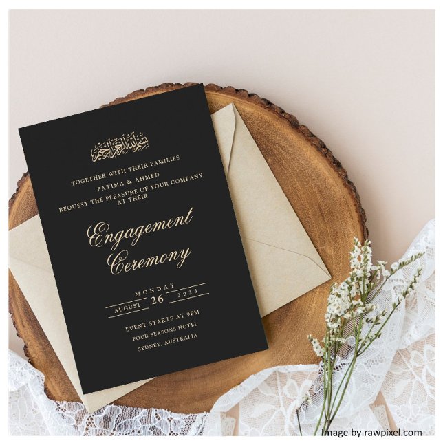 Minimale Script Black Gold Moslem Engagement Party Einladung (Von Creator hochgeladen)