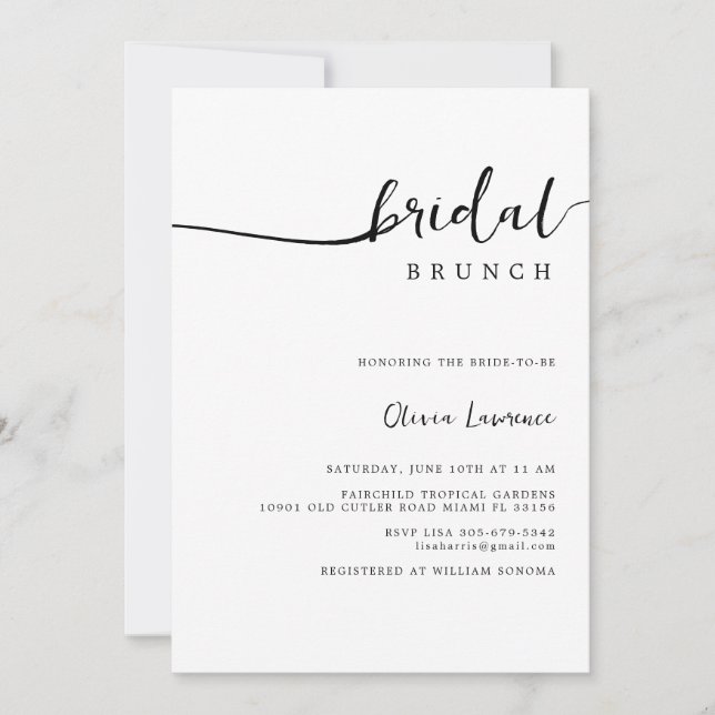 Minimale Script Bridal Brunch Einladung (Vorderseite)