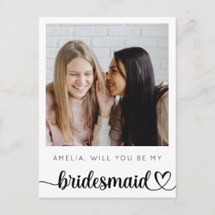 Minimale Script Bridesmaid Vorschlagskarte mit Fot Postkarte