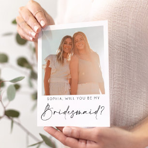 Minimale Script Bridesmaid Vorschlagskarte mit Fot Postkarte