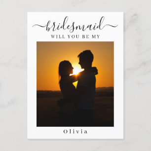 Minimale Script Bridesmaid Vorschlagskarte mit Fot Postkarte