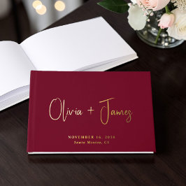 Minimale Script Burgundy Wedding Gästebuch
