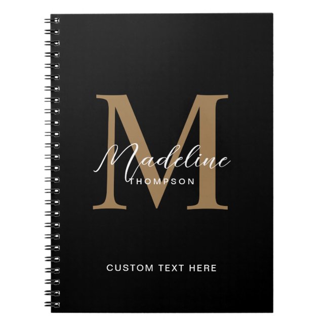 Minimale Script Calligrafy Black Gold Monogram Notizblock (Vorderseite)