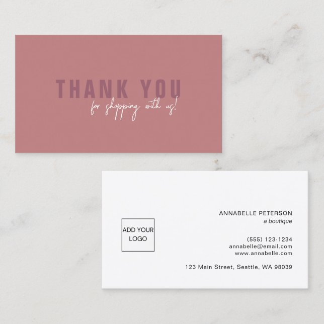 Minimale Script Dusty Rose Vielen Dank Logo Visitenkarte (Vorne/Hinten)