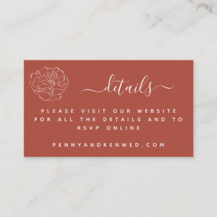 Minimale Script Floral Wedding Terracotta Website Begleitkarte