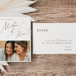 Minimale Script Foto Matron of Honor Vorschlag Car Einladung