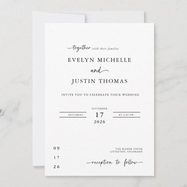 Minimale Script-Hochzeit Einladung (Vorderseite)