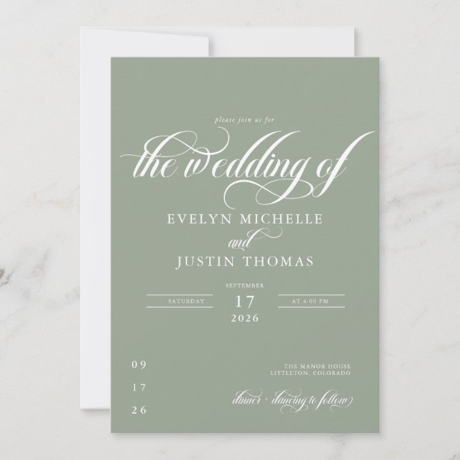 Minimale Script-Hochzeit Einladung (Vorderseite)