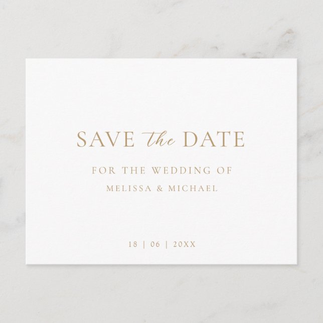 Minimale Script Hochzeit ohne Foto Save the Date Ankündigungspostkarte (Vorderseite)