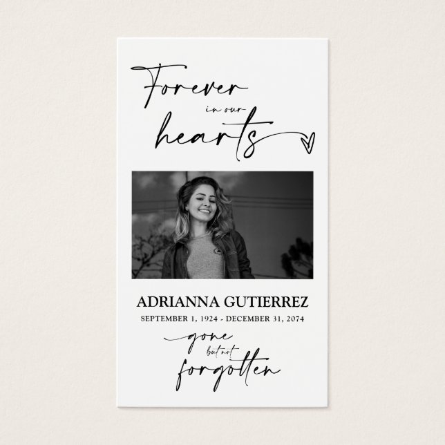 Minimale Script Memorial Foto Beileid Gebetskarte (Vorderseite)