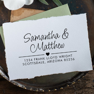 Minimale Script Niedlich Heart Wedding Rücksendead Permastempel