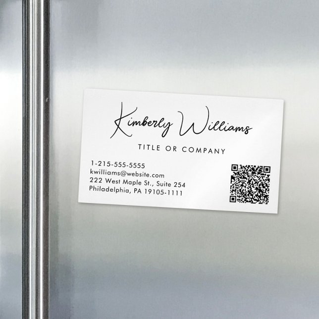 Minimale Script QR Code Berufliche Creme Magnetische Visitenkarte (Von Creator hochgeladen)
