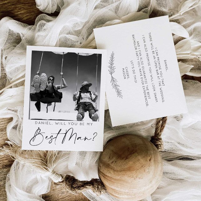 Minimale Script-Trauzeuge-Vorschlagskarte mit Foto Postkarte (Von Creator hochgeladen)