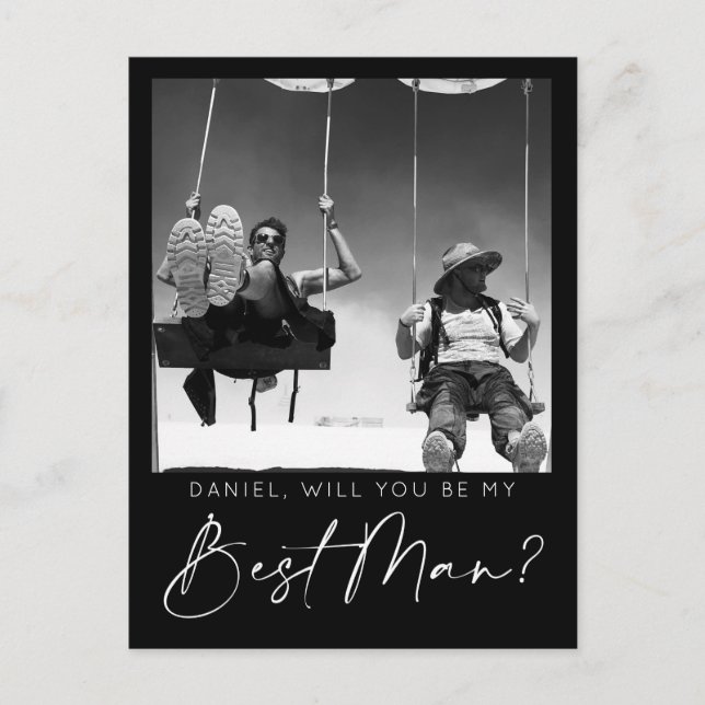 Minimale Script-Trauzeuge-Vorschlagskarte mit Foto Postkarte (Vorderseite)