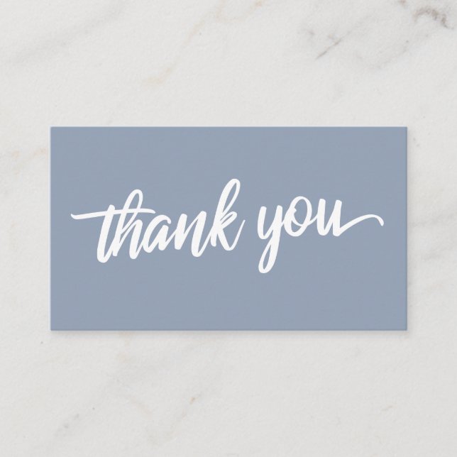 Minimale Script Typografie Dusty Blue Vielen Dank Begleitkarte (Vorderseite)