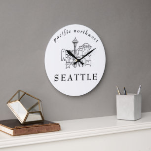 Minimale Seattle-Skyline-Umrandung Pazifischer Nor Große Wanduhr