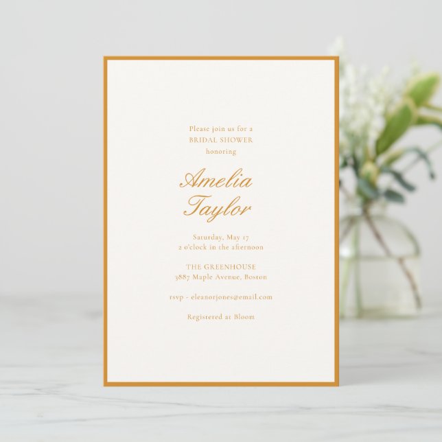 Minimale Senf-Scriptur-Cream-Klassische-Brautparty Einladung (Stehend Vorderseite)