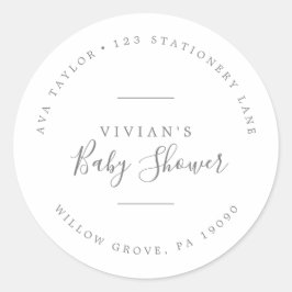 Minimale Silver Baby Shower Circular Rücksendeadre Runder Aufkleber
