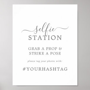 Minimale Silver Selfie-Station Hochzeits-Hashtag-T Poster
