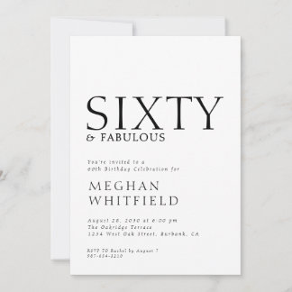 Minimale Sixty and Fabulous 60. Geburtstagsfeier Einladung