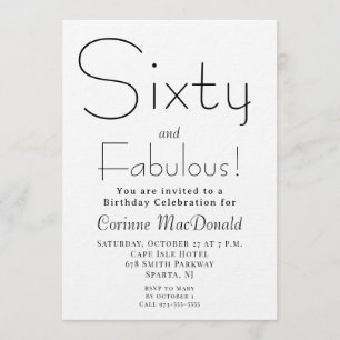 Minimale Sixty and Fabulous 60. Geburtstagsfeier Einladung
