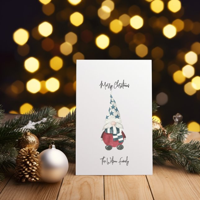 Minimale skandinavische Gnome Frohe Weihnachten (Minimal Scandinavian Gnome Merry Christmas Card - Personalized Design, Simple and Elegant)