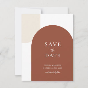 Minimale Skript Boho Rustikale Terrakotta-Bogen-Ho Save The Date