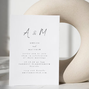 Minimale Skript Weiß Monogramm-Typografie Hochzeit Einladung