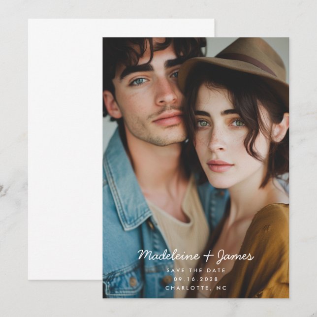 Minimale Skripte Einfach Modernes Vollständiges Fo Save The Date (Vorne/Hinten)