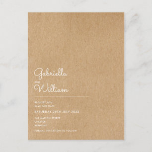 Minimale Skripte Rustic Kraft Save the Date Ankündigungspostkarte