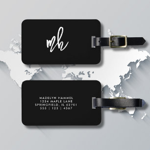 Minimale Skriptinitialen für Monogramm, schwarz un Gepäckanhänger