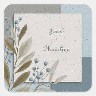 Minimale slateblaue Beeren-Taupe-Geometrie-Hochzei Quadratischer Aufkleber
