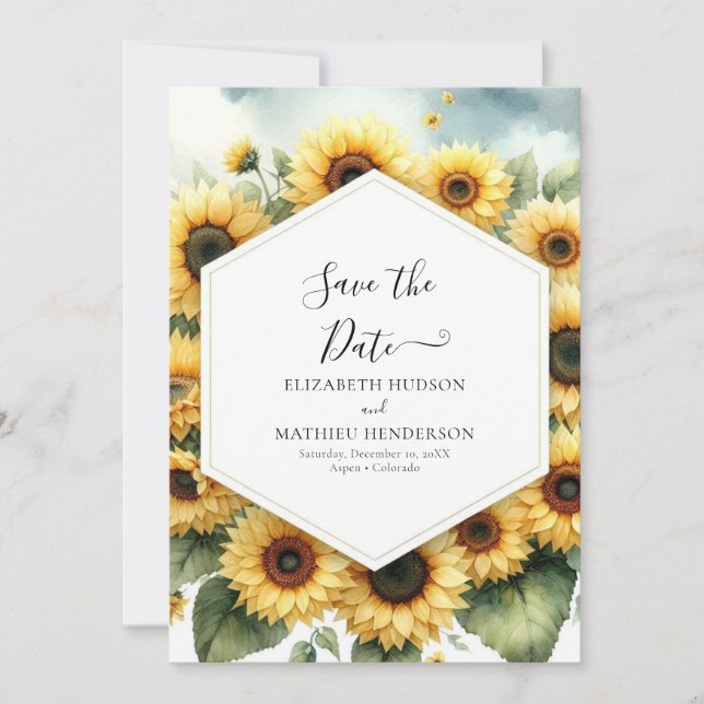 Minimale Sonnenblumenhochzeit Save The Date (Vorderseite)