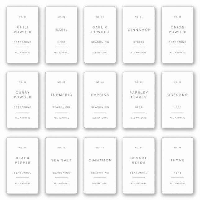 Minimale Spice Jar Labels Pantry Storage Stickers (Vorderseite)