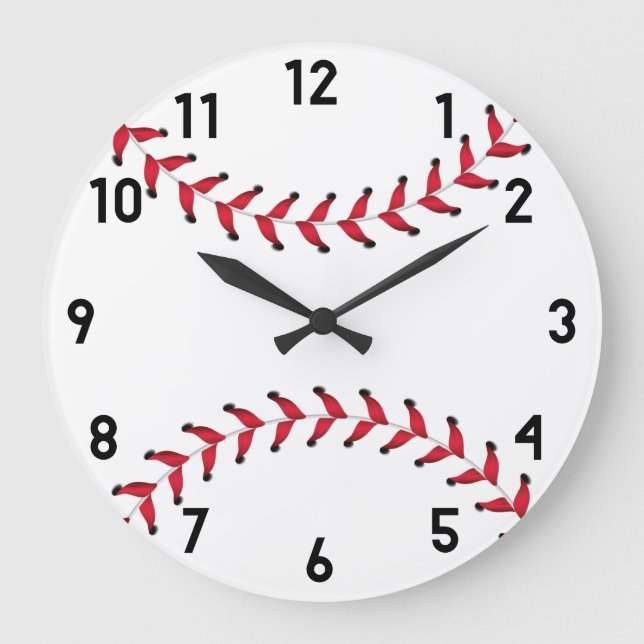 Minimale sportliche Rot- und WeißBaseballdekoratio Große Wanduhr (Vorderseite)
