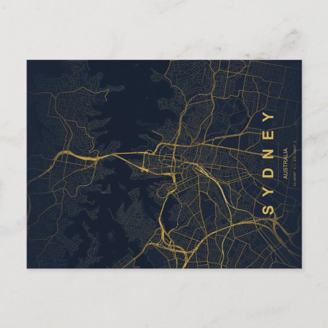 Minimale Stadtkarte von Sydney als Postkarte (Vorderseite)