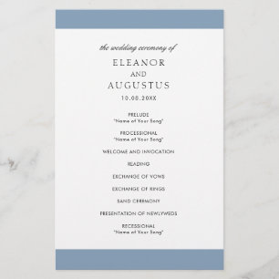 Minimale staubblaue elegante Budget-Hochzeitsprogr Flyer