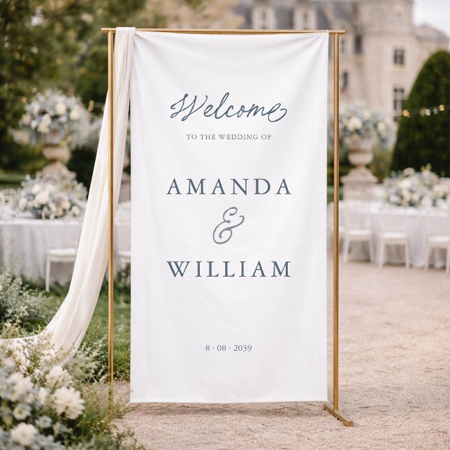 Minimale staubblaue Hochzeit-Empfangstafel Banner (Von Creator hochgeladen)
